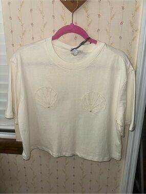 NWT Future Collective Pearl Seashell Crop Tee Women’s S Cream Coastal